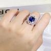 New Imitation Natural Sugar Tower Sapphire Full Diamond Opening Ring Women 925 Stamp Luxury Temperament Party Wedding Gift