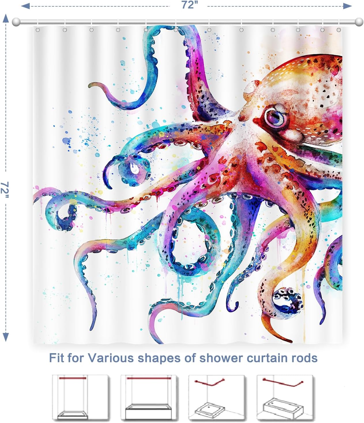 

Shower Curtain Octopus, Nautical Shower Curtain Kraken Ocean Waterproof Polyester Fabric Beach Summer Showercurtain Machine Wash W60H190(CM)-1 Pcs