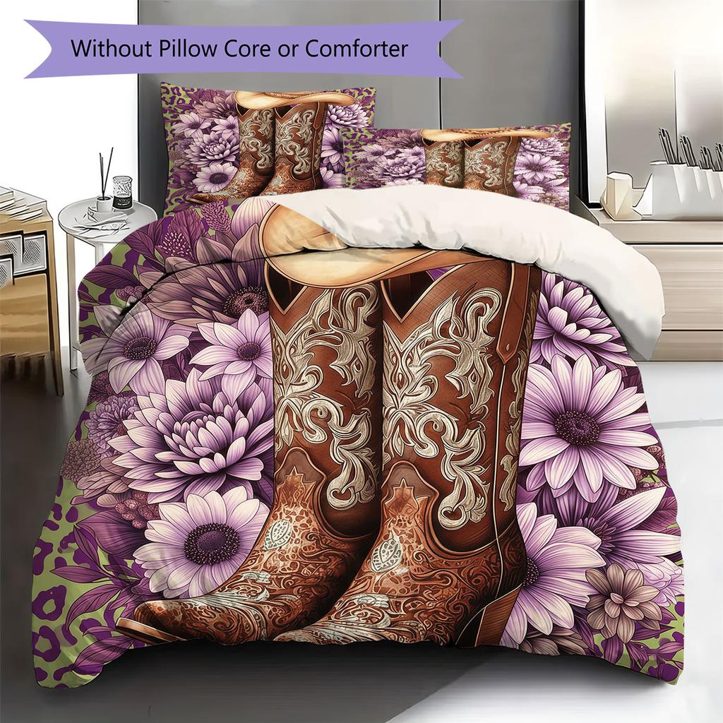 CowboyBoots Pattern Bedding Quilt Set Quilt Cover Pillowcase Home Decoration Birthday Gift (1 * Duvet Cover + 2 * Pillowcase, Without Core)