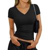 Damen Slim-Fit V-Ausschnitt Kurzarm T-Shirt Top