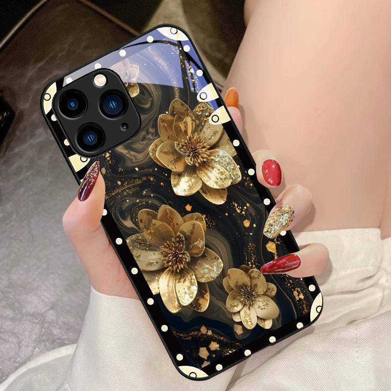 Box Pink Flowers For IPhone 16 Pro Max 15 Pro 14 13 12 Mini 11 XS Max XR 7 8 Plu SE 2022 Tempered Glass Phone Case