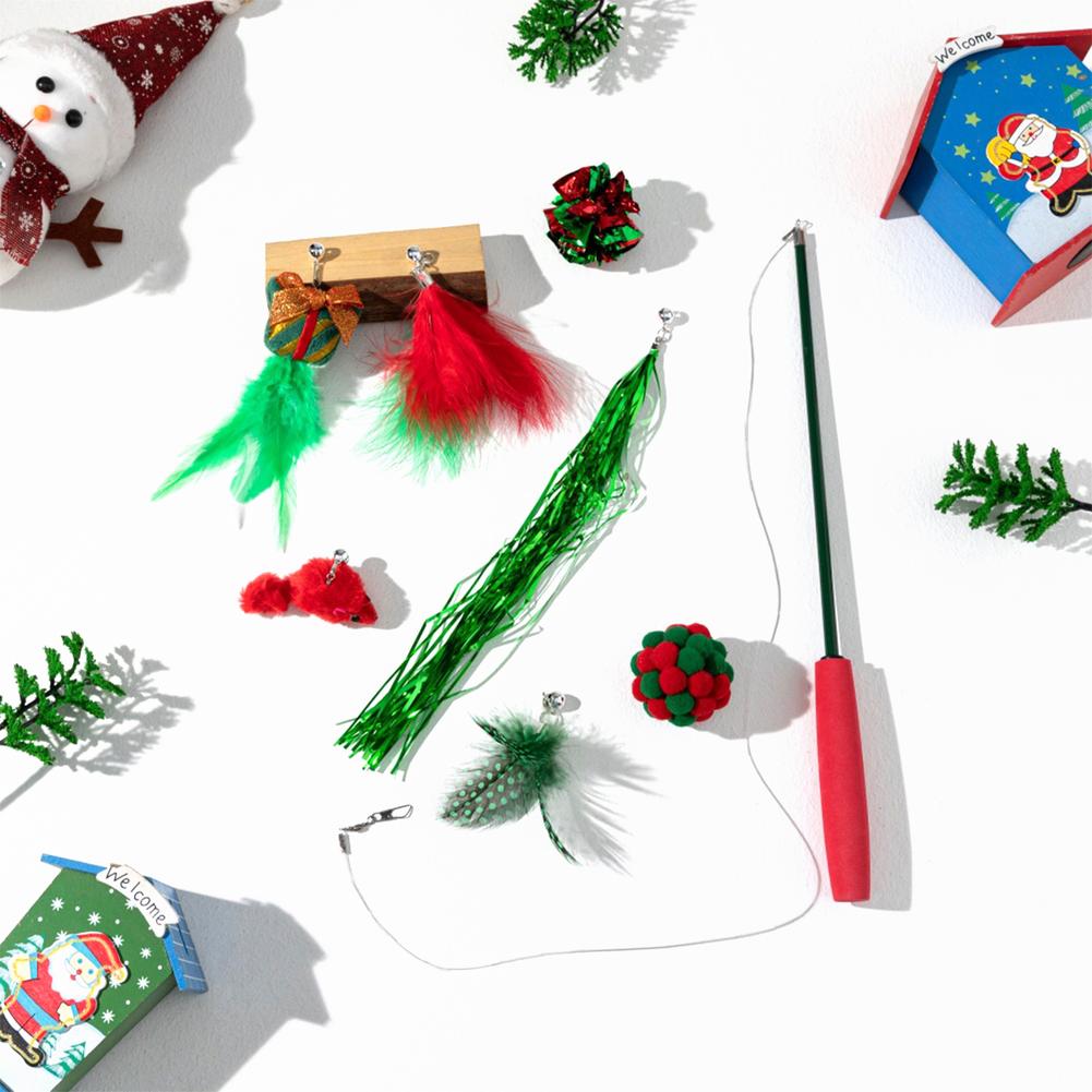 

Рождественский набор игрушек для кошек с перьями и колокольчиками, устойчивый к укусам стержень для игр с домашними кошками, товары для домашних кошек и котят, прямые поставки