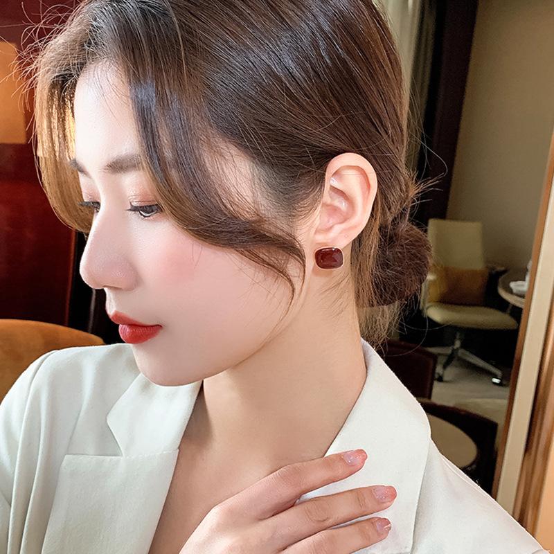 BELLA BOX Świąteczna Srebrna Szpilka Próby 925 Kwadratowe Czerwone Kolczyki, Artystyczny Styl, Retro Kolczyki Sztyfty