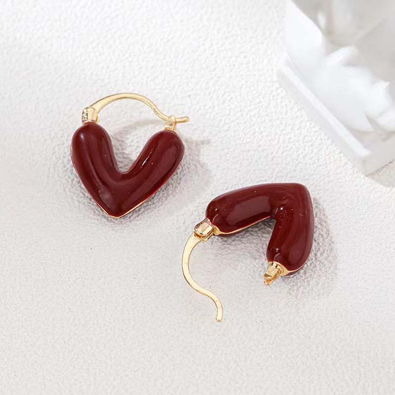 Винтажные Серьги-подвески Красное Сердце для Женщин Преувеличенные Смоляные Большие Круглые Серьги-гвоздики Любовь Свадебные Ювелирные Аксессуары красный