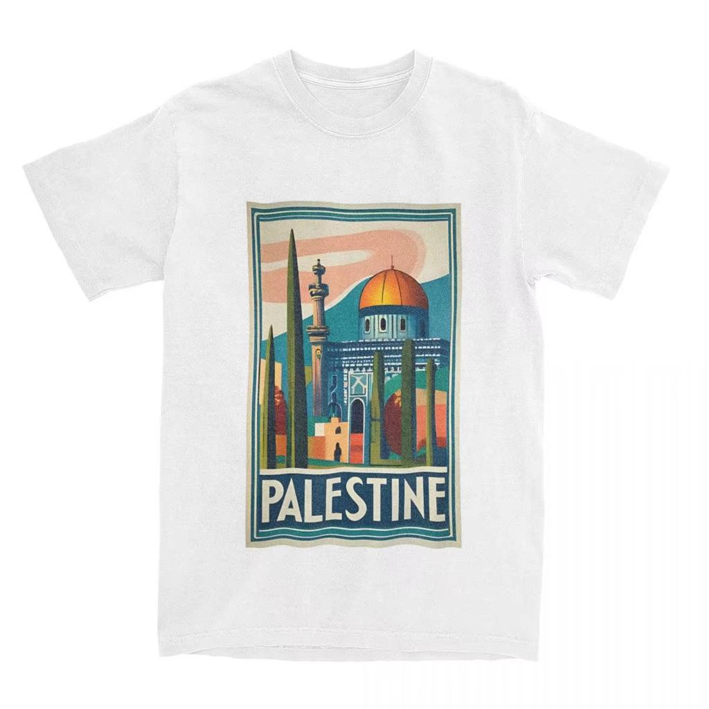 2025 Summer Couple T-Shirt Vintage Palestine Jerusalem Peace T Shirts Leisure Summer Tees Aesthetic Print Cotton Tops Gift Idea