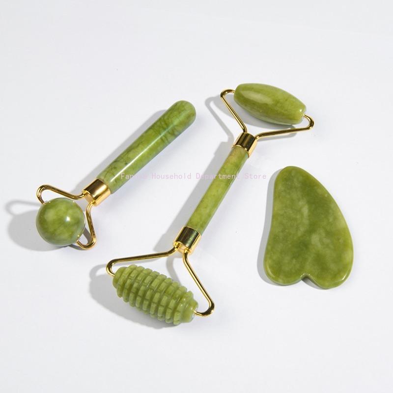 Rodillo de Jade Natural Masajeador para Cara Cuerpo Espalda Pie Rodillo de Masaje Lifting Facial Antiarrugas Doble Extremo Gua Sha Piedra de Jade