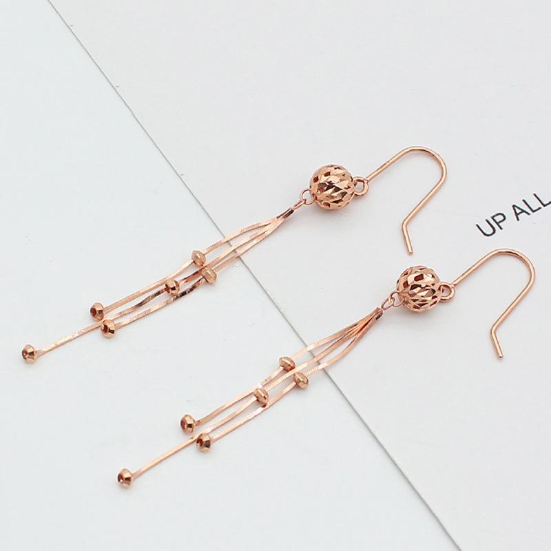 Purple Gold Hollow Beads Shiny Earrings Colored Gold Fringed Snake Bone Rose Gold Plated Long