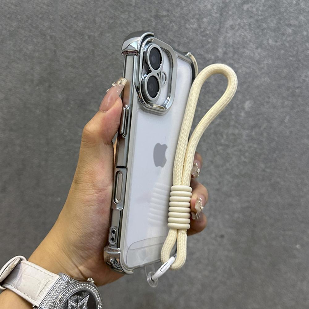 Luxury Plating Clear With Lanyard Phone Case For iPhone 17 16 15 14 13 12 11 Pro Max 16 Plus 17Air Shockproof Bumper Cases Cover