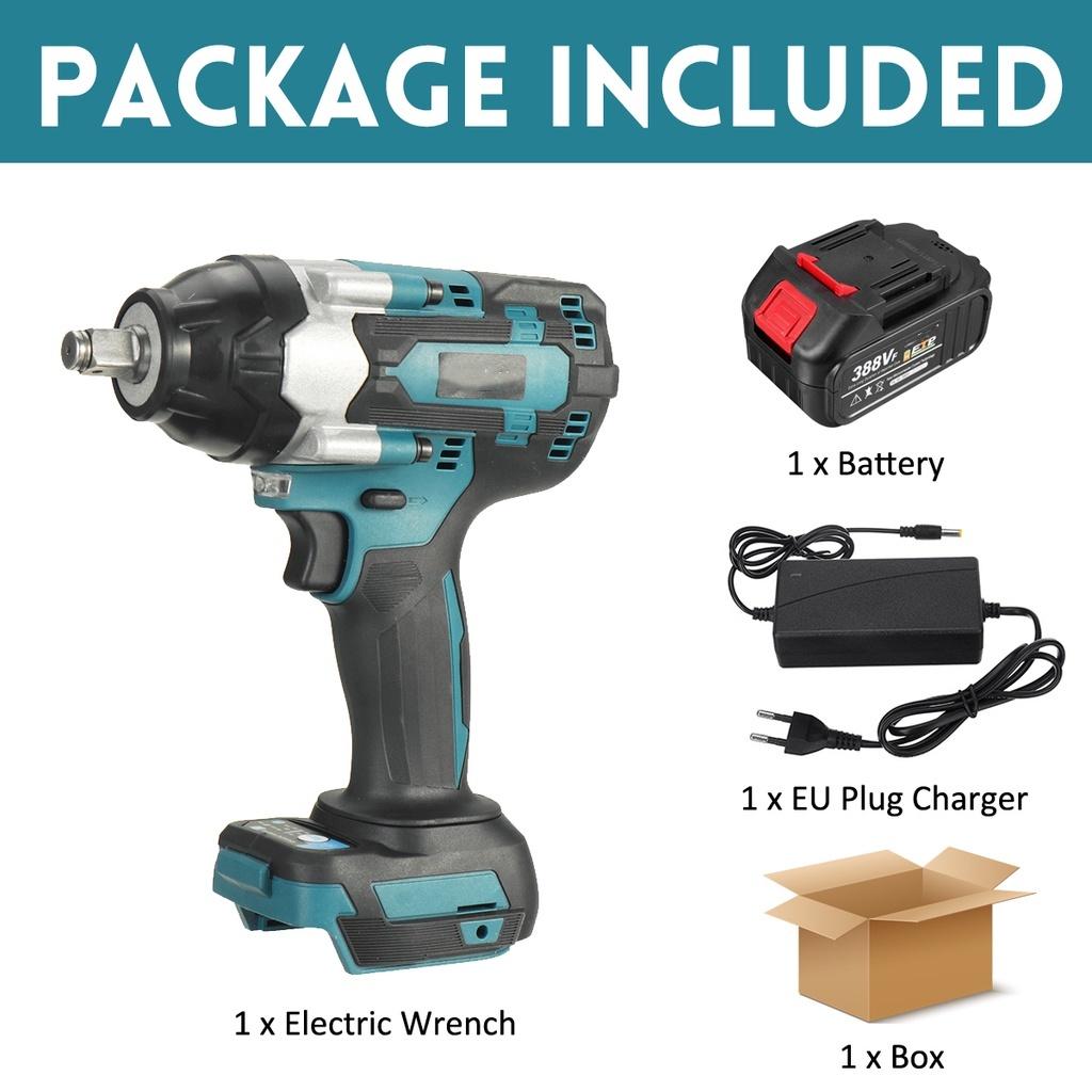 

синий 388VF 800 Н·м Аккумуляторный электрический ударный гайковерт 388VF Литий-ионный аккумулятор Электроинструмент 1/2 дюйма Квадратный Аккумуляторный гайковерт для аккумулятора 18 В 1*Battery