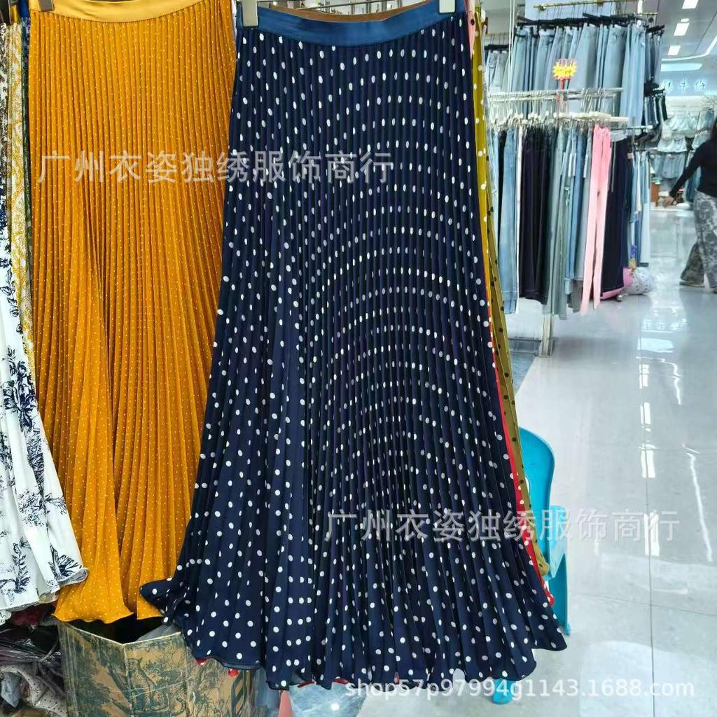 Chiffon Pleated Polka Dot Skirt Versatile High Waist Thin Wavy Skirt Temperament a Word Long Skirt