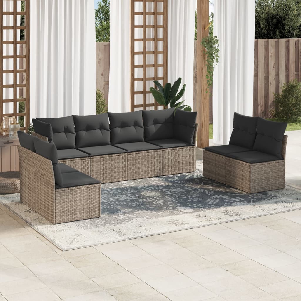 Vidaxl 8-Cz. Garden Furniture Set With Cushions, Grey, Poly Rattan