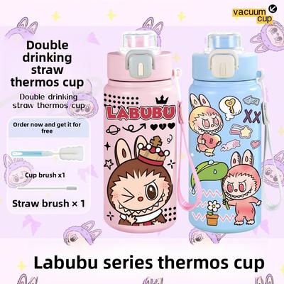 Labubu Double Drink Thermos Cup High Value Straw Cup Gift 316 Stainless Steel Student Going Out Portable Water Cup