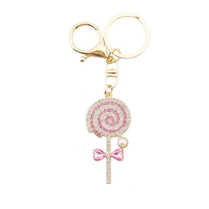 Cute Patchwork Rainbow Candy Rhinestone Lollipop Bag Keychain Creative Sweet Backpack Pendant Car Ornament Party Gift