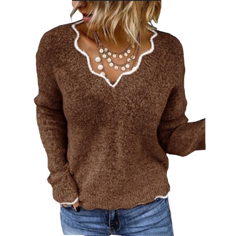 2025 Women's V-neck Knit Pullover Sweater - Cute, Multiple Colors, In Stock