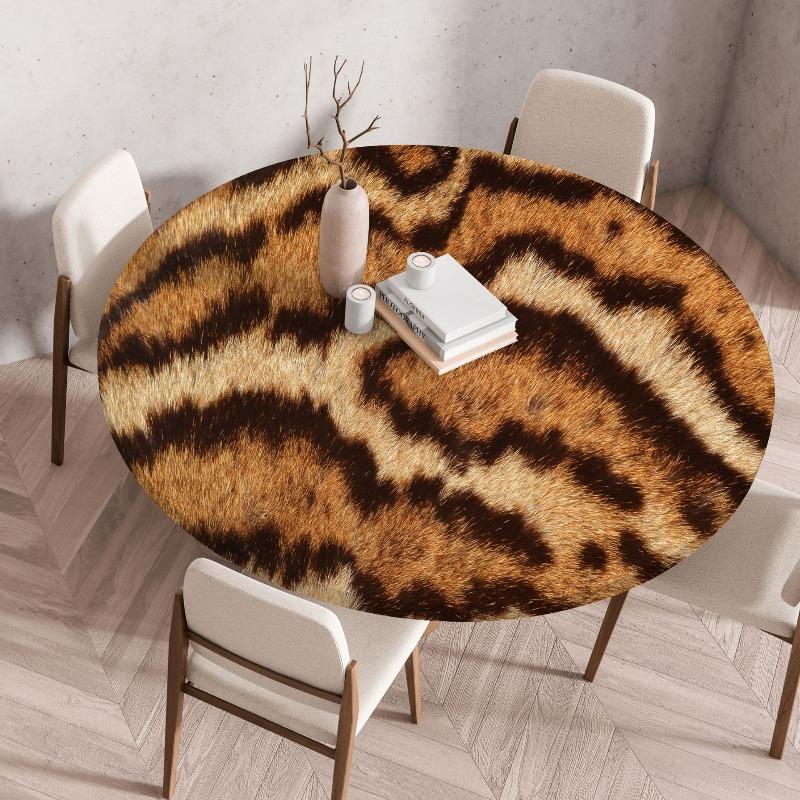 Creative Animal Fur Texture Patten Round Table Cover Fitted Vinyl Tablecloth Elastic Edged Waterproof Dining Table Cloth