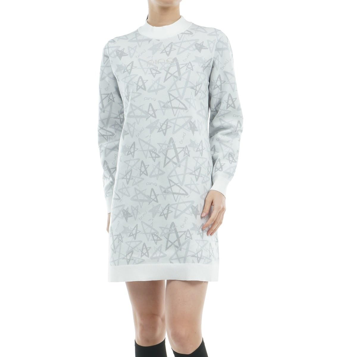 

Knit Dress Jacquard Mock Golf L [Pin Apparel] Women s (All-over Neck) / / 622-3224002 030_White (Star)