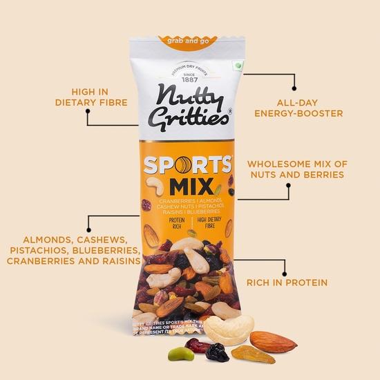 Nutty Gritties Grab And Go Sports Mix | 240g (Each Pouch 40g, Pack of 6) - Roasted Almonds, Cashews, Pistachios, Dried Blueberries