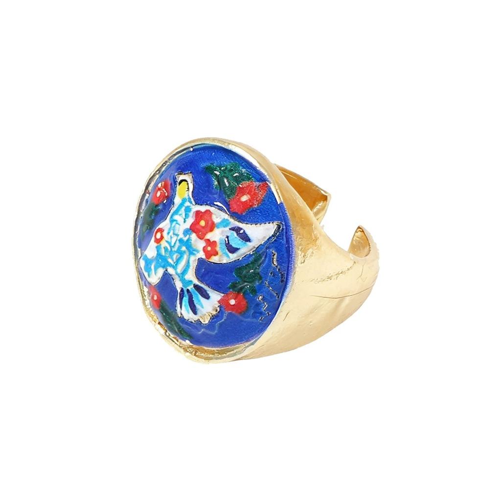 New Ethnic Style Colorful Drip Oil Flower Open Rings for Women Exquisite Metal Geometric Temperament Party Jewelry Accessories