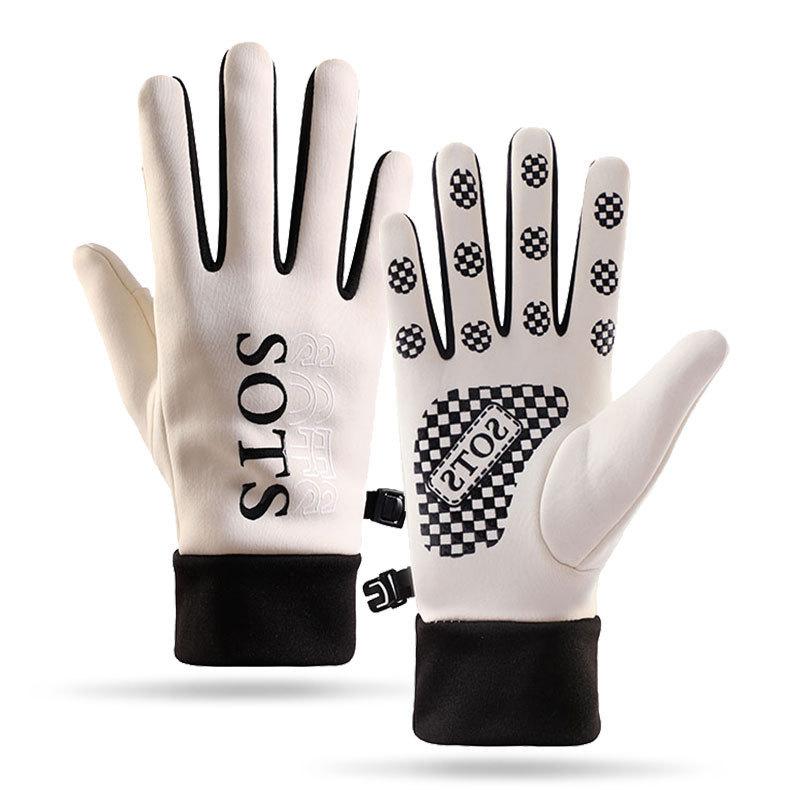 Warm Gloves for Women In Autumn and Winter New Style Plus Velvet Windproof and Cold-resistant Outdoor Riding Driving Anti Slip Touch Screen Gloves
