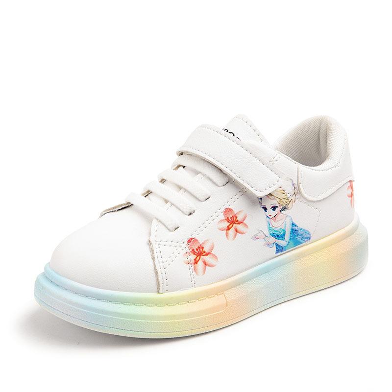 Children's Flat-soled New Leather Board Shoes Princess Cartoon Little White Shoes Student Sports Shoes Soft Sole Spring and Autumn