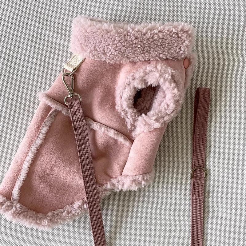 Brown Suede-Like Dog Vest Small Breeds Like Bichon Frise Teddy Warm Winter Coat With Leash Attachment