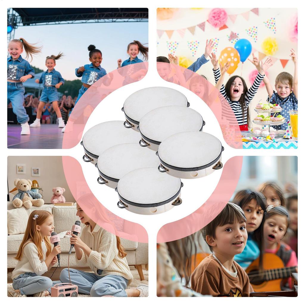 Small Tambourine 6 Inch Hand Held Drum Tambourine 6 Pieces Percussion Musical Instrument Educational Drum for Game Yoga Dance