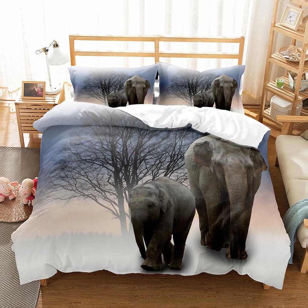 Colourful Cartoon Elephant Duvet Cover Set King Queen Size for Kids Boys Girls Bedding Set Cute Wild Animals Comforter Cover