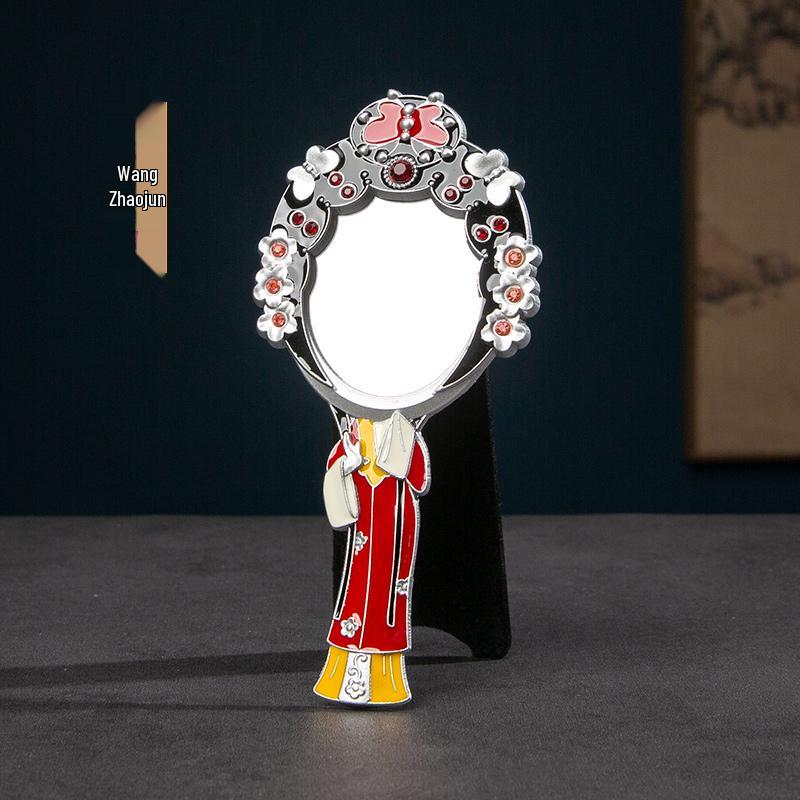 Retro Chinese Peking Opera Character Face Paint Metal Pocket Mirror – Handheld & Desktop Dual-use.