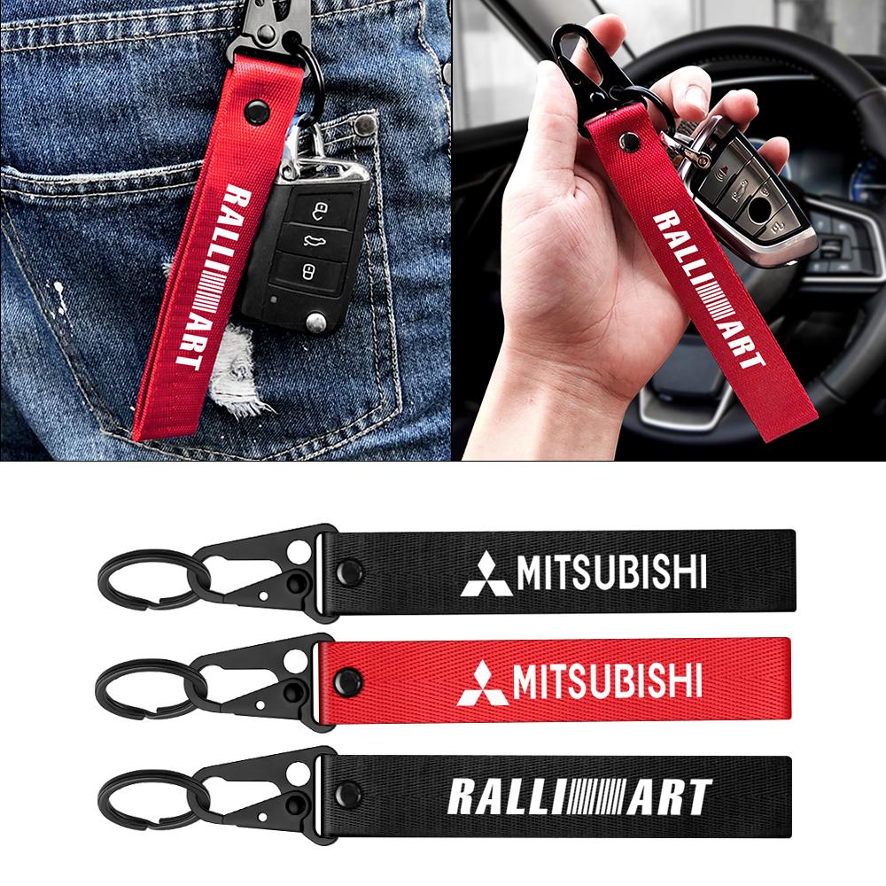 Cxdjmy1 Car Metal Keychain Nylon Key Strap Pendant Lanyard Keychain Accessorie For Mitsubishi Ralliart Lancer EX Outlander 3 Competition