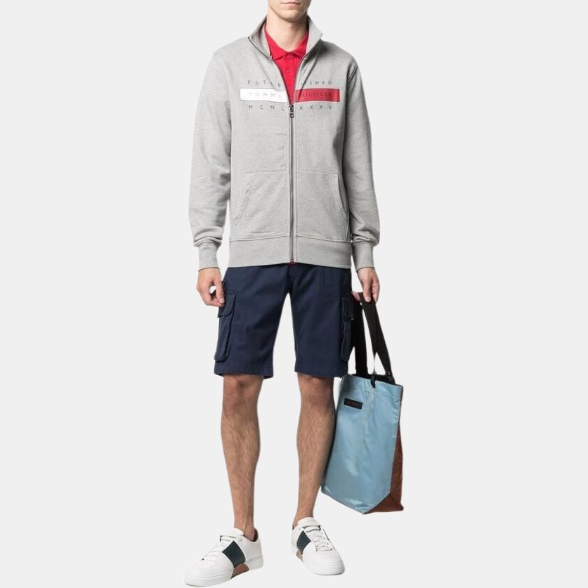 Tommy Hilfiger Letter Zipper Loose Long Sleeve Sweatshirt Men Sweatshirt Gray 78J6440-050