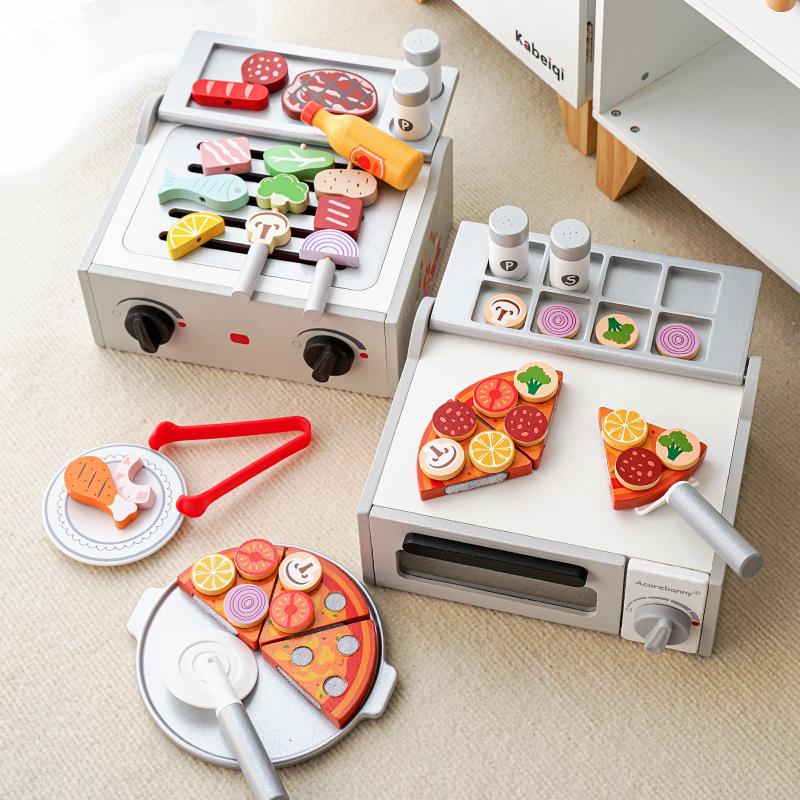 Wooden Pizza Oven & BBQ Skewers Playset - Educational Pretend Play Toy for Kids