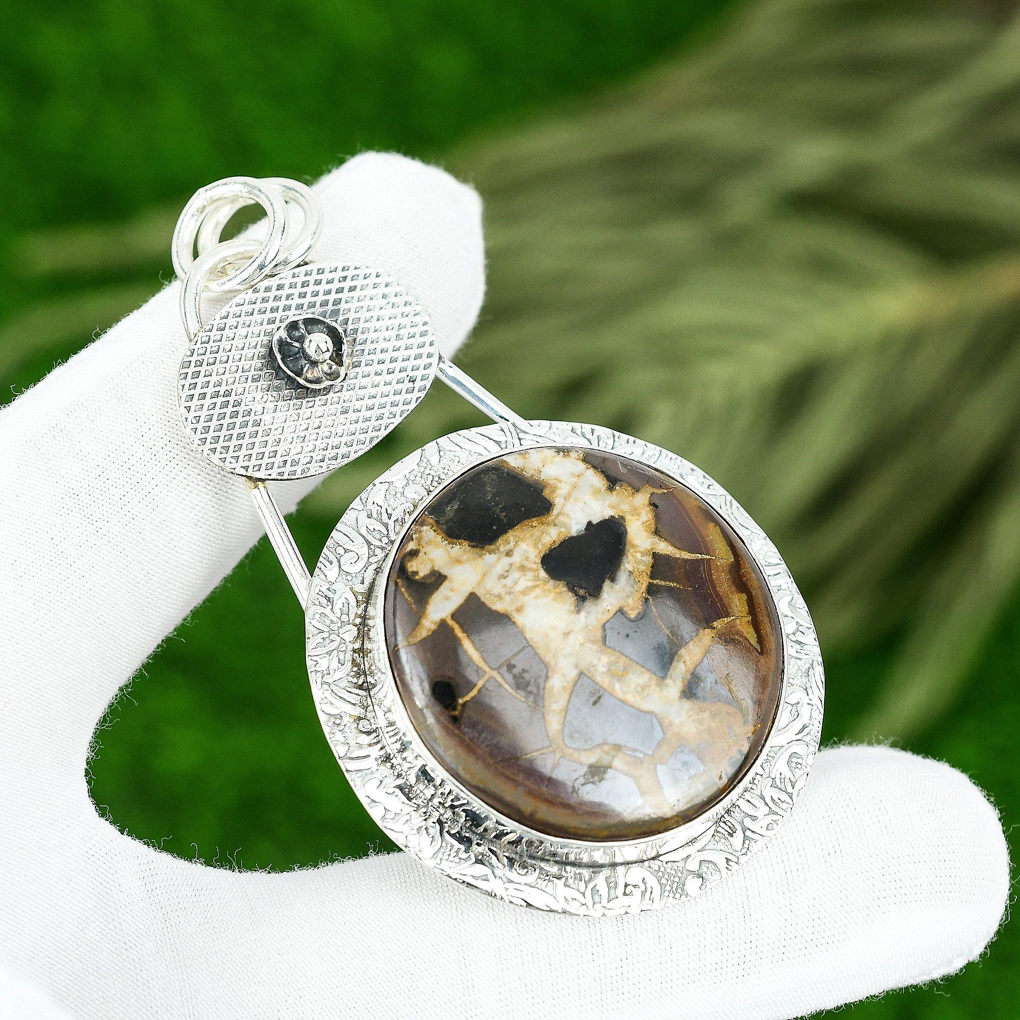 

Mothers day Sale 925 Silver Round Moroccan Mud Crack Fossil Gemstone New Pendant