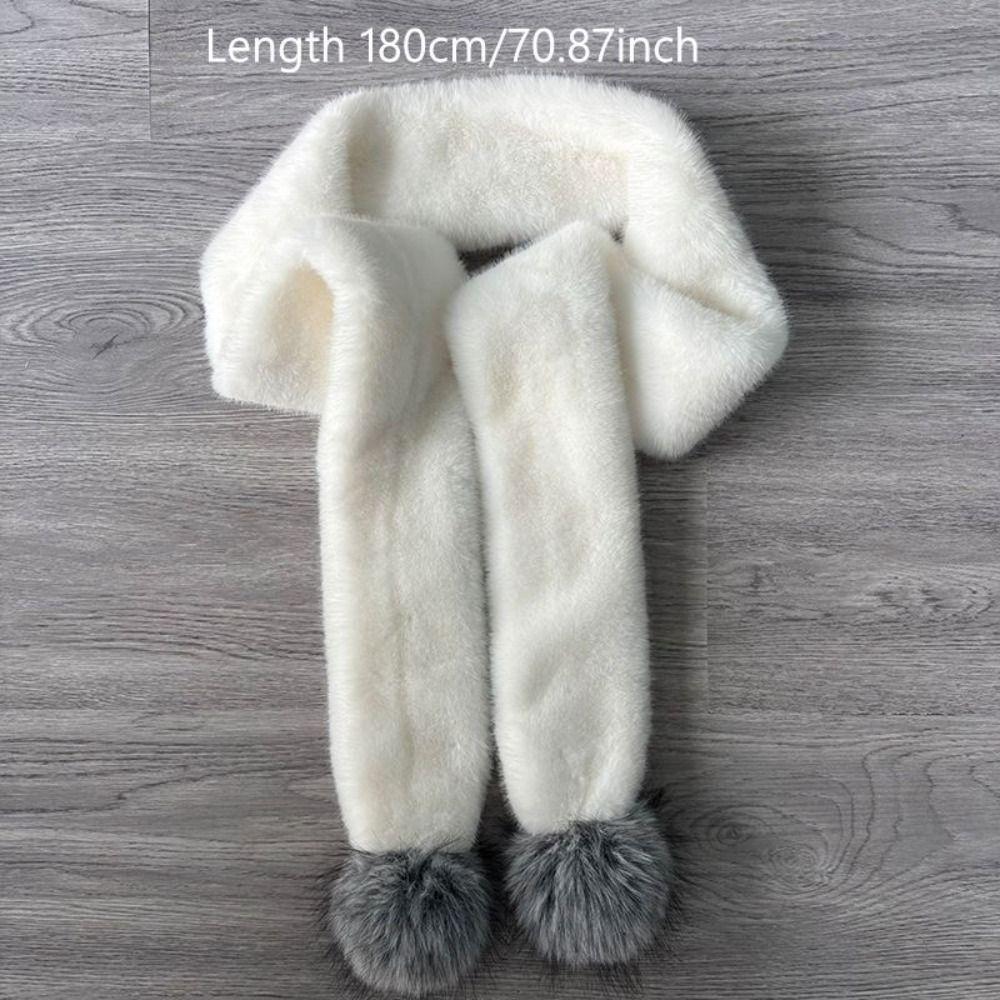 Soft Plush Pom Pom Scarf Faux Fur Neck Warmer New Plush Scarf Women