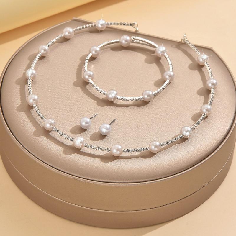 Meier Pearl and rhinestone choker necklace, bracelet, and earring set - fashion jewelry and accessories