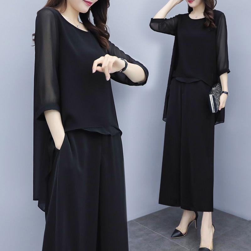 Costum de baie lejer de dimensiuni mari, care acoperă burta, slăbire, două piese, guler rotund, cămașă, lejeră, casual, pantaloni largi, femei, costum de șifon slăbit, lejer