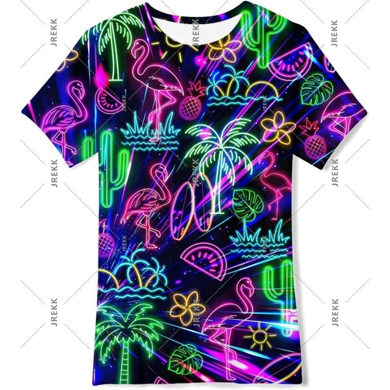 Neon Hip Hop Kat T-shirt Voor Mannen Carnavalsfeest Ronde Hals Korte Mouw T-shirts Hip Hop Straat 2025 Zomer Trend Sterren Ruimte Tee