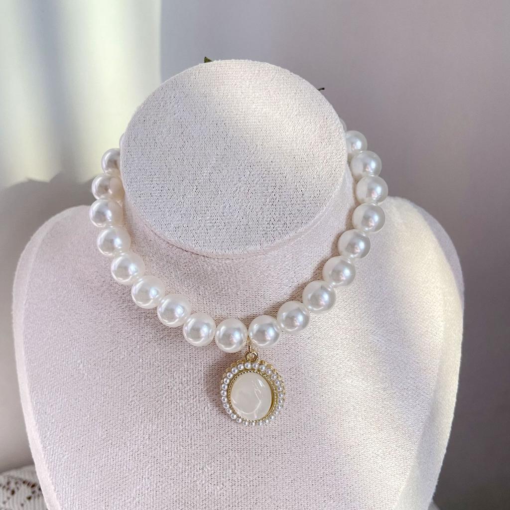 Cat Dog Pearl Necklace Cat Eye Gem Pendant Elegant Temperament Pet Accessories Puppy Collar Small Dog