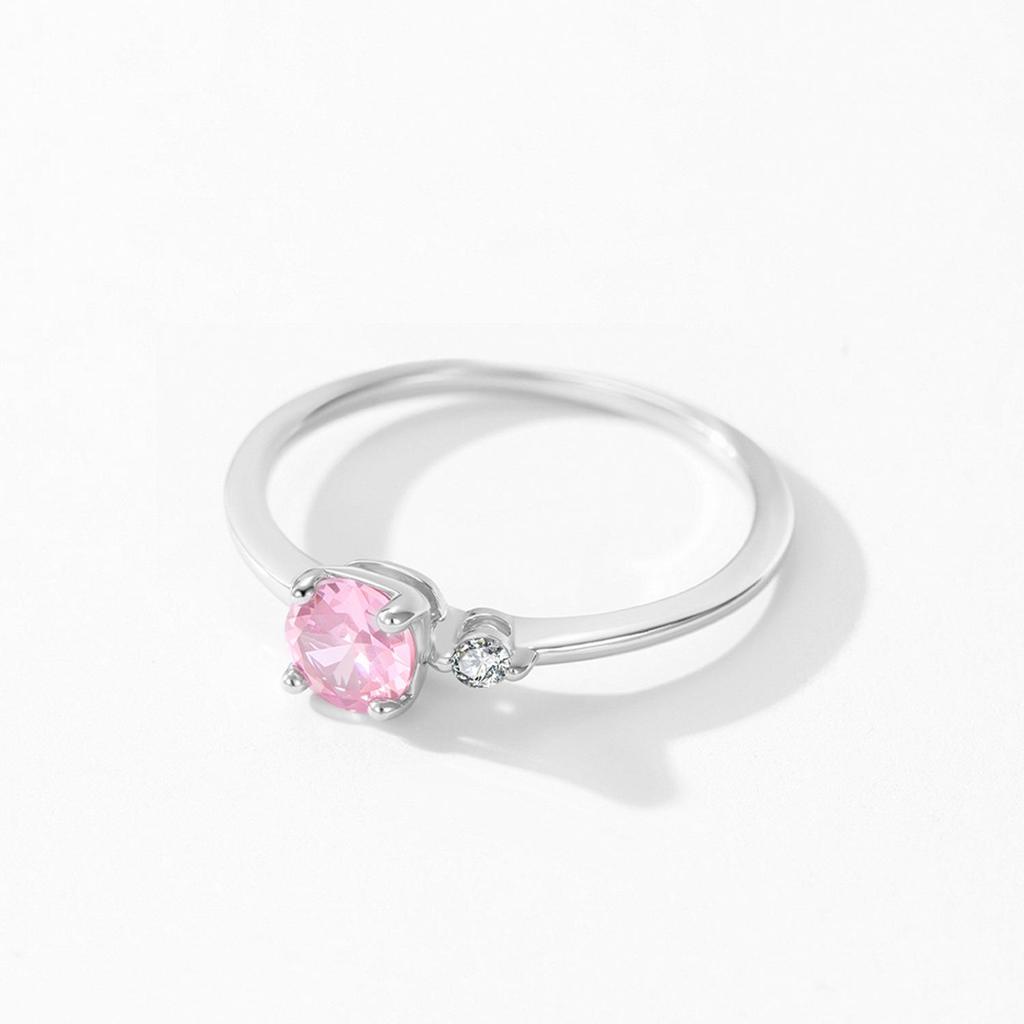 S925 Sterling Silver Korean Princess Pink Diamond Ring Light Luxury High-End Design