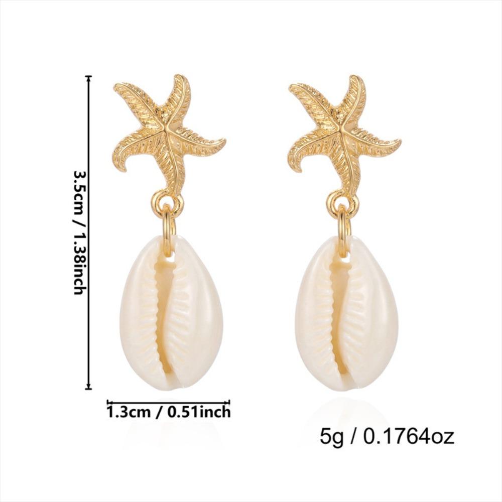 Bohemia Fashion Gold Color Spiral Conch Starfish Freshwater Pearl Dangle Earrings for Women Summer Beach Vacation Jewelry Gifts