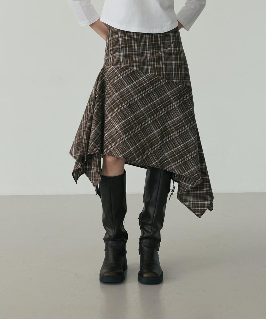 Linte Diagonal Bias Check Skirt Brown