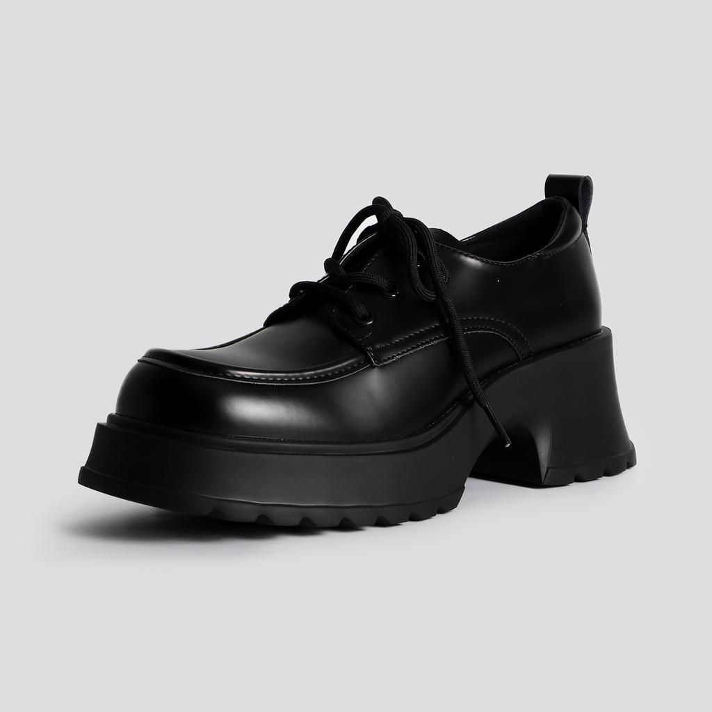2025 spring new fashion outer wear thick heel small leather shoes women's platform solid color Mary Jane glossy fashion single shoes women