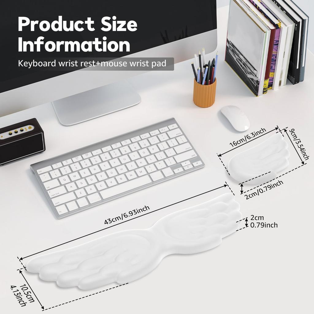 Keyboard Mouse Wrist Rest Memory Foam Angel Wing Wrist Pad Soft and Comfortable Cute Hand Rests Set for Office Work Study Gaming