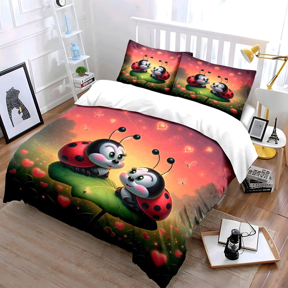 Ladybug Love Set For Decorations Exquisite Three-Piece Bedding Set Gift For Kids And Adults