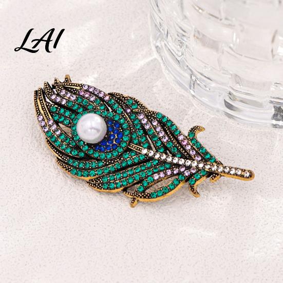 Coats Decorative Pin Vintage Peacock Feather Brooch Faux Pearl Rhinstone Lapel Rhinestone Dress Pin Clothing Jewelry Accessories for Wedding