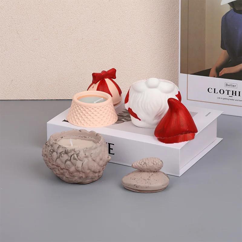 Top Quality Santa Claus Aromatherapy Candle Cup Silicone Mold for DIY Gypsum Cement Jar Dropper Mould Bell Pinecone Storage Home