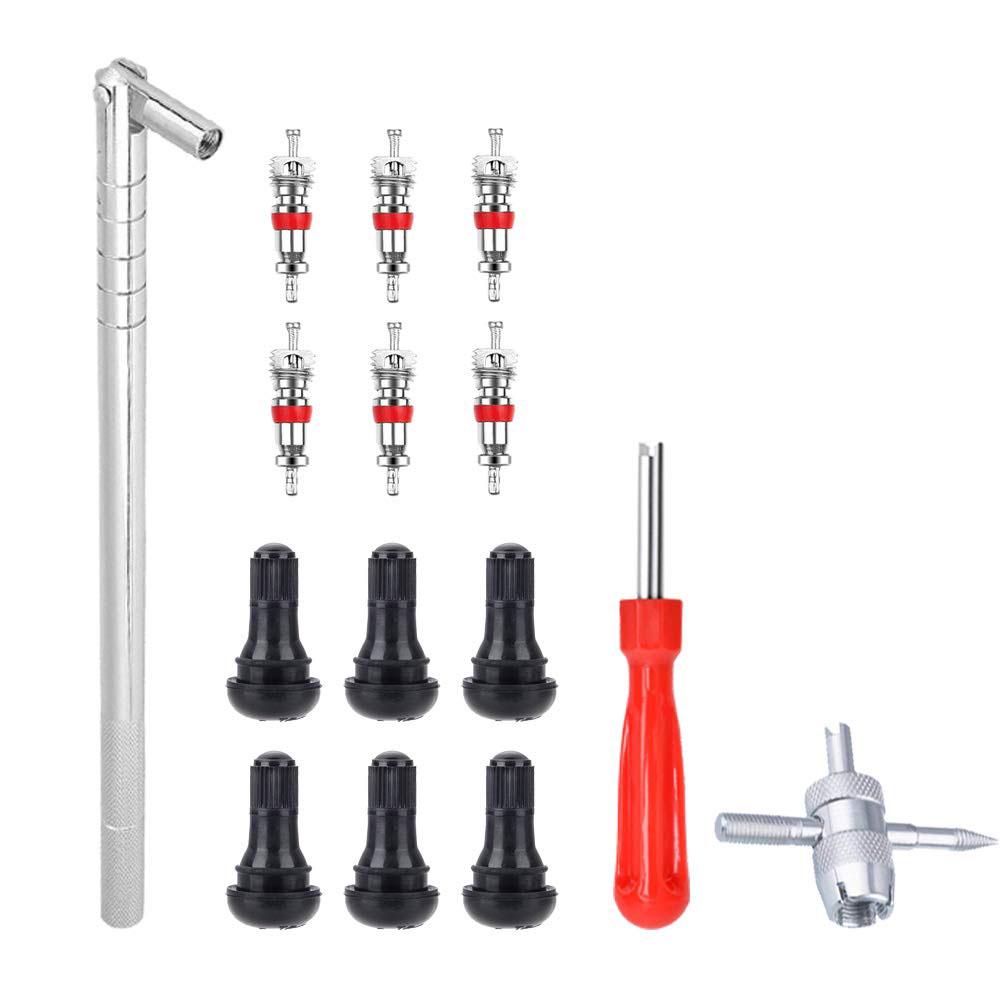 HITTIME Car Tire Valve 4-Way with 4 Cores Dual Single Head Tire Tyre Stem Core Remover Tools Repair Set