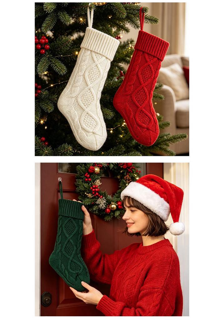 Knitted Christmas Stocking Ornament, Large Gift Bag for Kids
