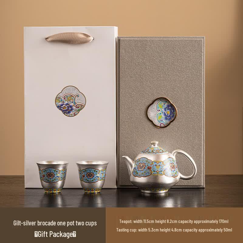 Prosperous Bloom Enamel Silver Kung Fu Tea Set