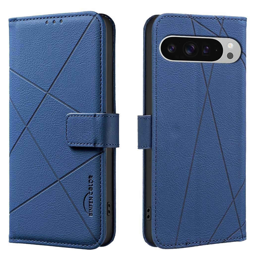 For Google Pixel 9 Pro XL Case BINFEN COLOR BF35 Geometry Imprinted Leather Phone Cover RFID Blocking Wallet Stand