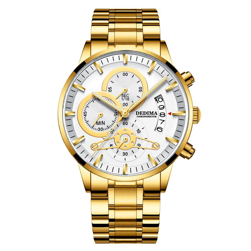 DEDIMA New Quartz Watch Brand Luxury Waterproof Chronograph Luminous Casual Men's Clock Three Eyes 6-pin Multi-function Watches